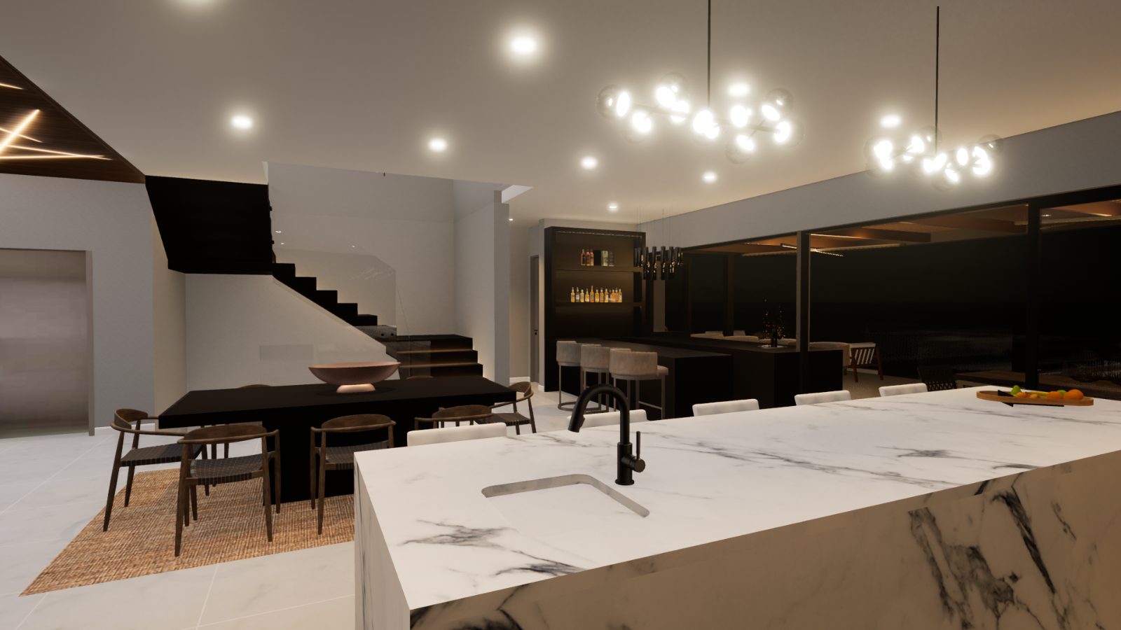 Kitchen with marble island